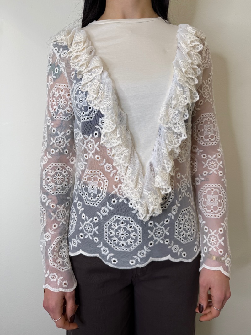 maglia con volant e ricami motel