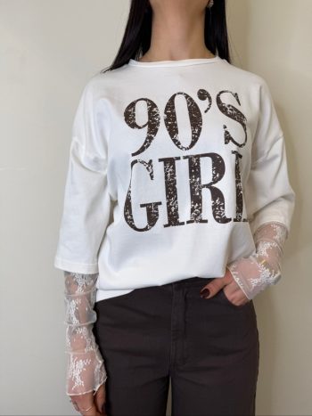 MAGLIA 90'S GIRL PIZZO MORO
