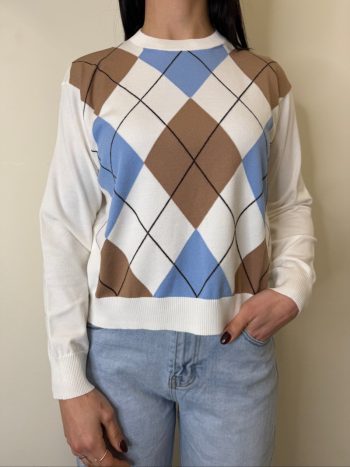 MAGLIA ROMBI CAMMELLO AZZURRO MOTEL