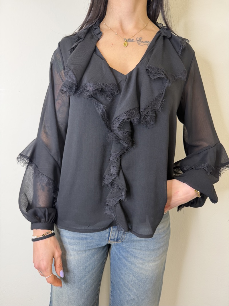 blusa Rouches nera piani