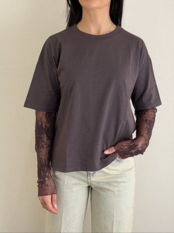 T SHIRT MANICA PIZZO MORO SUSYMIX
