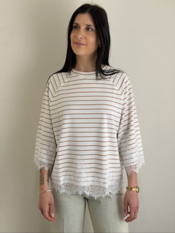 MAGLIA RIGA BEIGE E PIZZO SUSYMIX