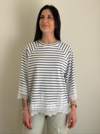 MAGLIA RIGA BLU E PIZZO SUSYMIX