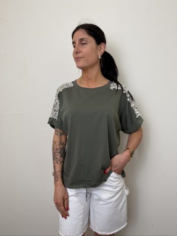 T SHIRT VERDE PAILLETTES ENDI
