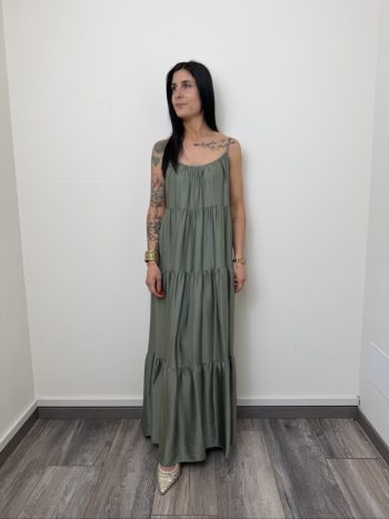ABITO SATINATO BALZE VERDE MILITARE MOTEL