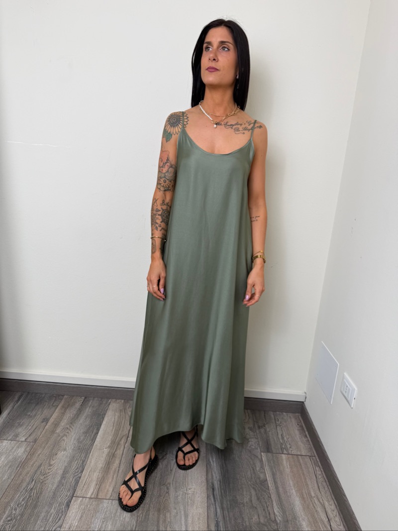 abito satin verde militare motel