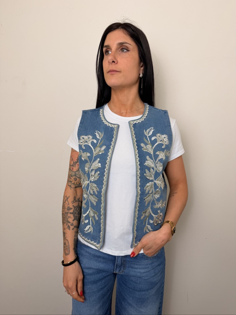 GILET DENIM RICAMI ENDI