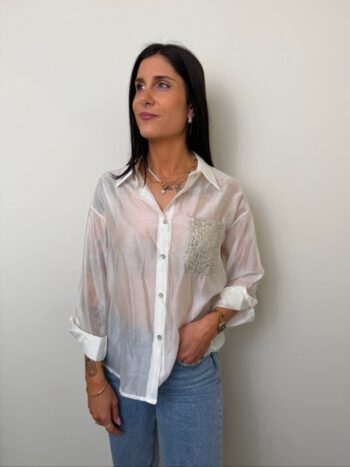 camicia bianca tasca paillettes oro susymix