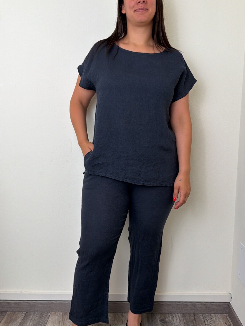 pantalone lino blu dejavu