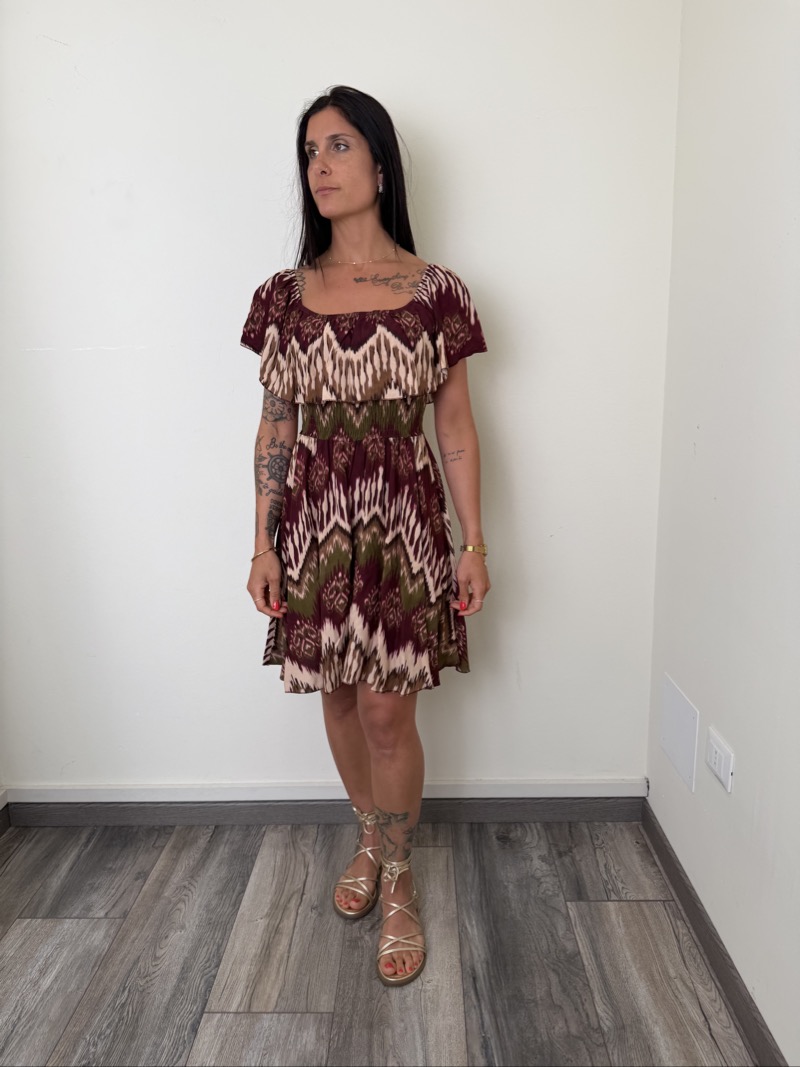 abito corto con elastico fantasia vino susymix