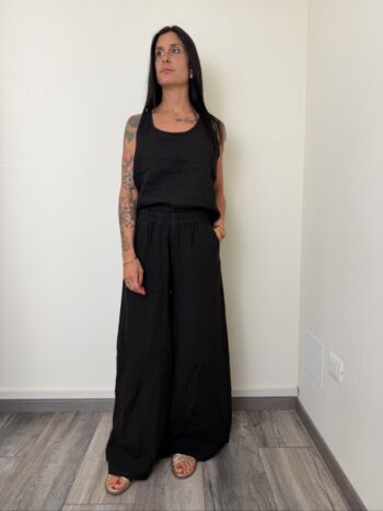 PANTALONE PALAZZO NERO LINO SUSYMIX