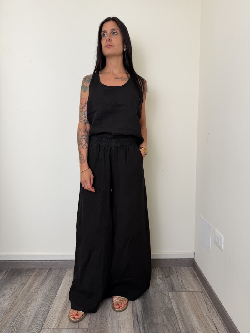 PANTALONE PALAZZO NERO LINO SUSYMIX