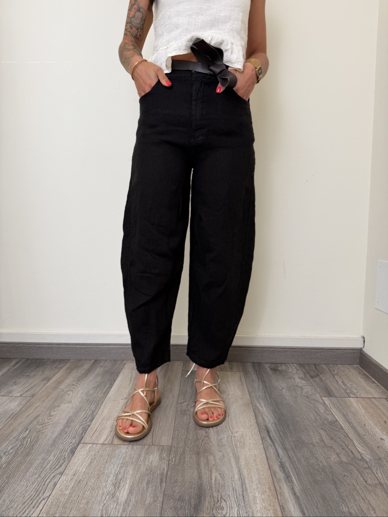 PANTALONE BARREL LINO NERO SUSYMIX