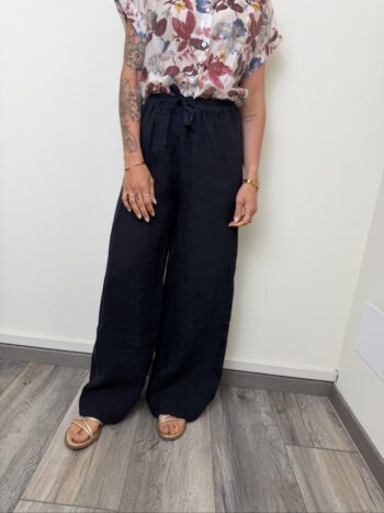pantalone palazzo lino blu endi