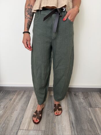 pantalone barrel lino verde militare susymix