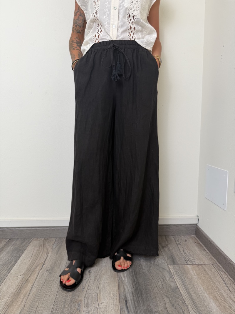 pantalone palazzo lino nero motel