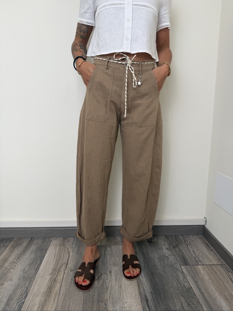 pantalone stellina lino cammello susymix